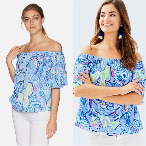 Lilly Pulitzer SAIN top in Blue Peri Pinch Pinch print. Size: S - Picture 11 of 11